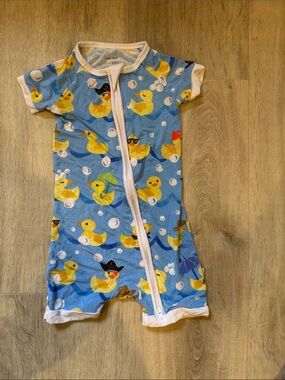 Little Sleepies Blue Romper with Yellow Rubber Duck Print